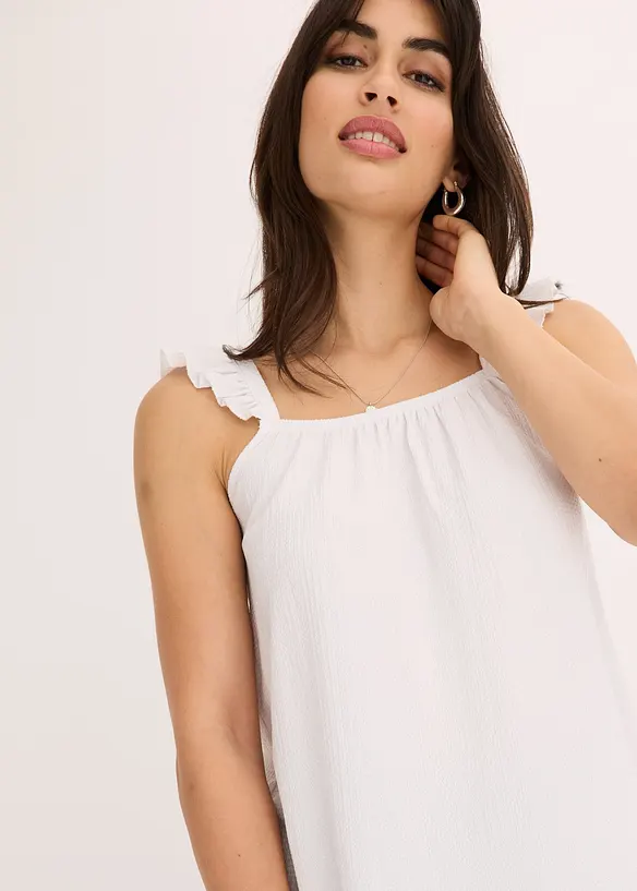 Top en jersey crêpe à bretelles volantées, bonprix