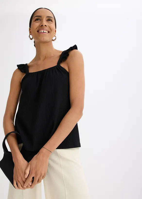 Top en jersey cr&ecirc;pe &agrave; bretelles volant&eacute;es, bonprix