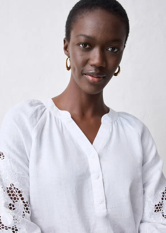 Tunique 100% lin avec broderie anglaise, bonprix