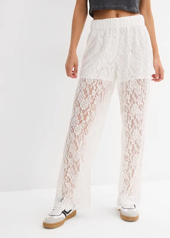 Pantalon en dentelle à taille élastiquée, bonprix