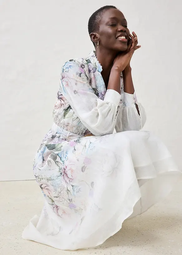 Robe midi en ramie avec ceinture (ens. 2 pces.), bonprix