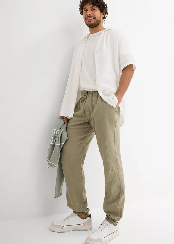 Pantalon jogger Regular en gaze de coton, Tapered, bonprix
