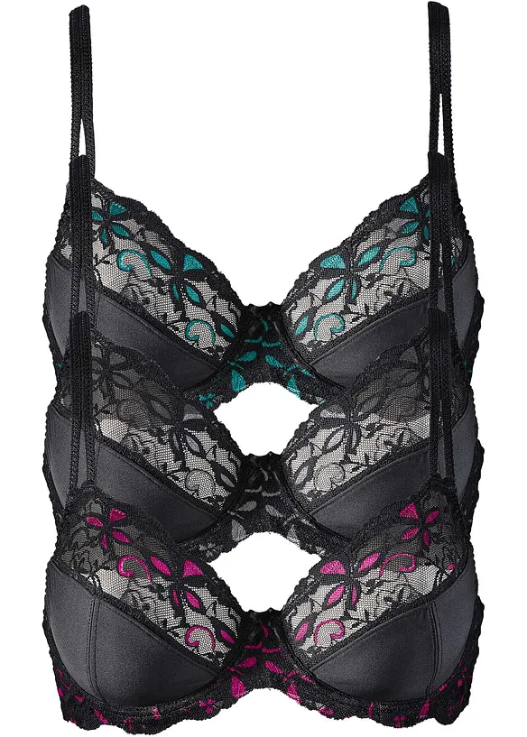 Lot de 3 soutiens-gorge à armatures et dentelle, bonprix