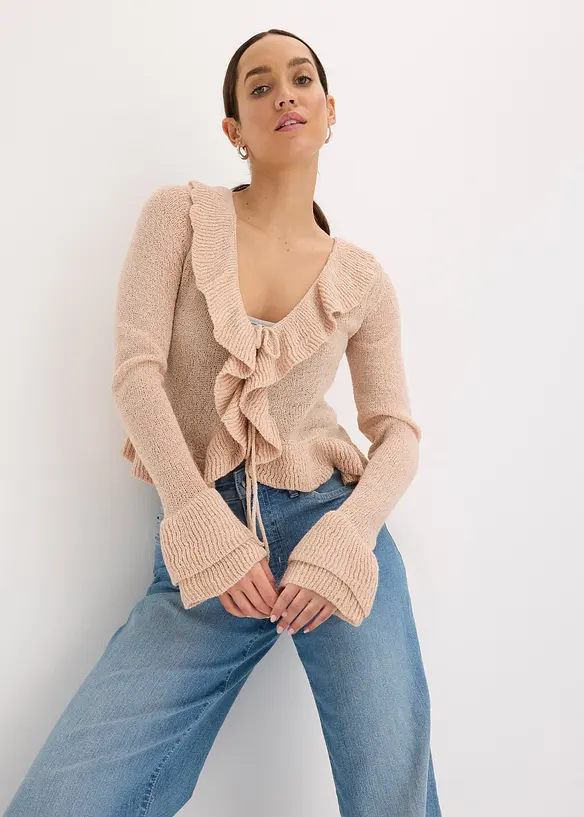 Gilet en maille volanté, bonprix