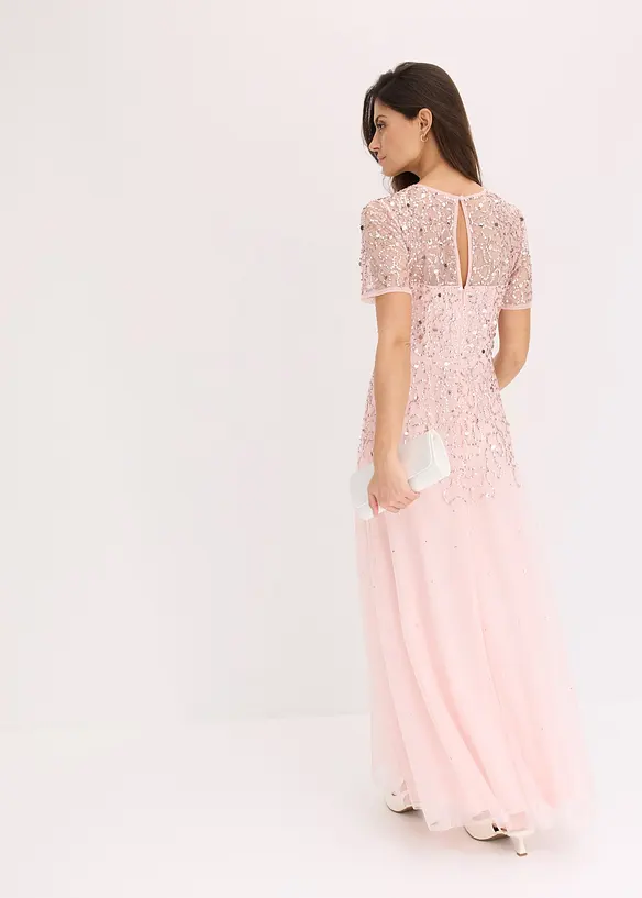 Robe longue en tulle délicat à sequins brodés, bonprix