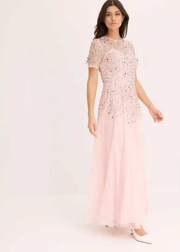 Robe longue en tulle délicat à sequins brodés, bonprix