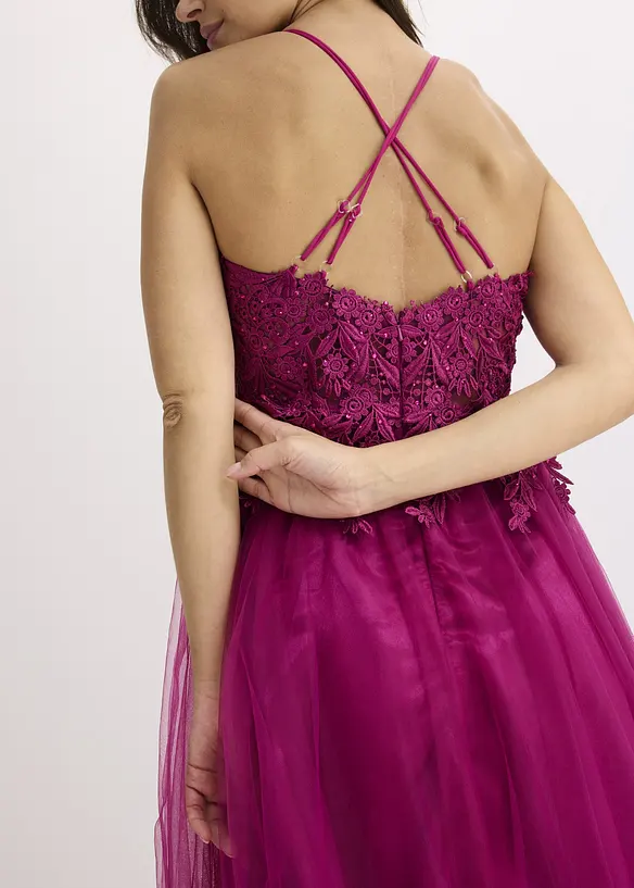 Robe longue en tulle délicat avec dentelle, bonprix