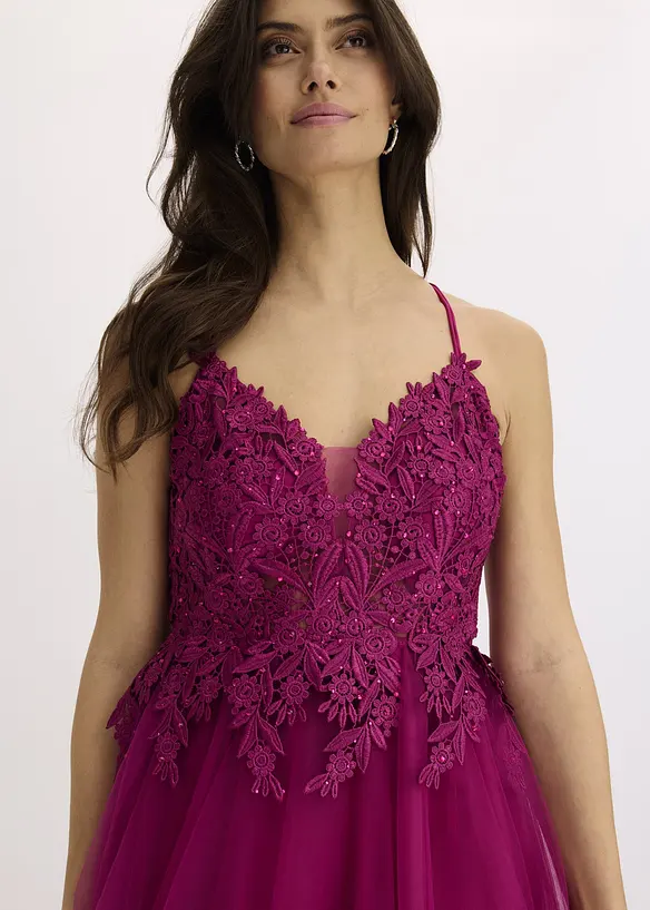 Robe longue en tulle délicat avec dentelle, bonprix