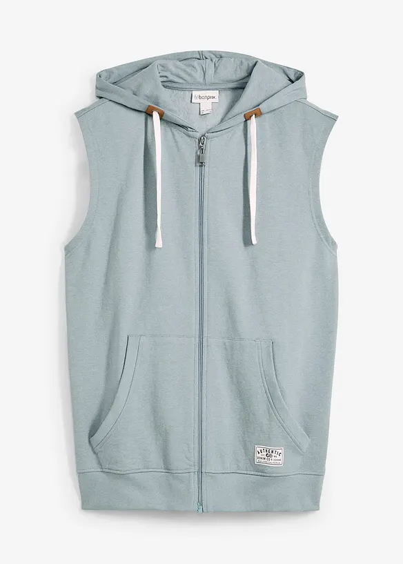 Sweat zipp&eacute; &agrave; capuche sans manches en coton m&eacute;lang&eacute;, bonprix