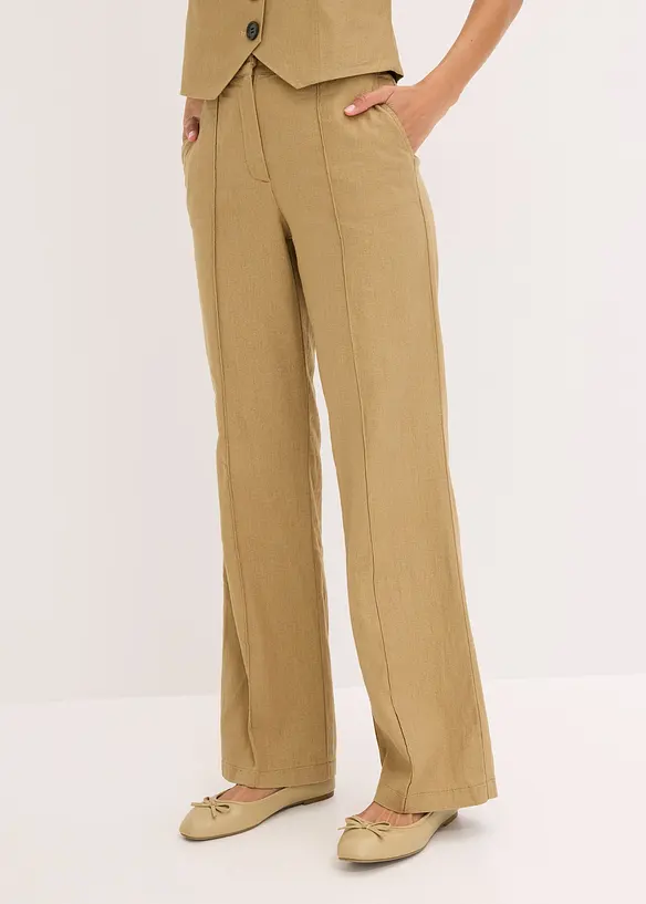 Pantalon taille haute à pinces en lin majoritaire, bonprix