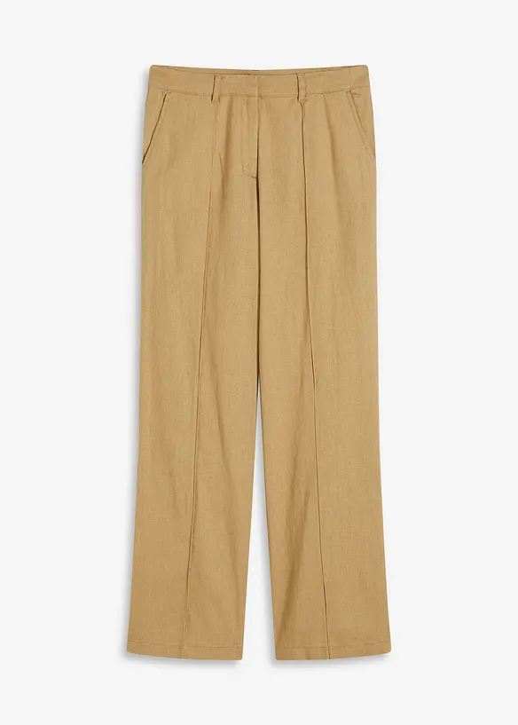 Pantalon taille haute à pinces en lin majoritaire, bonprix