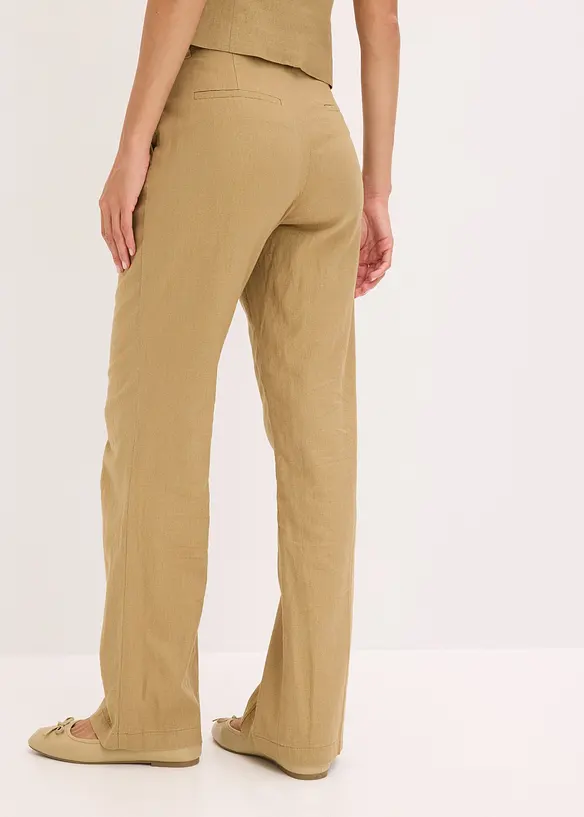 Pantalon taille haute à pinces en lin majoritaire, bonprix