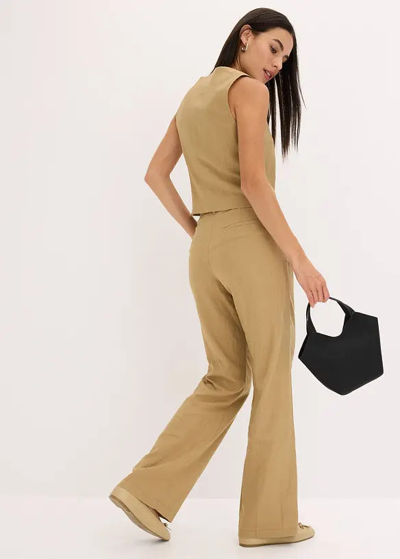 Pantalon taille haute à pinces en lin majoritaire, bonprix