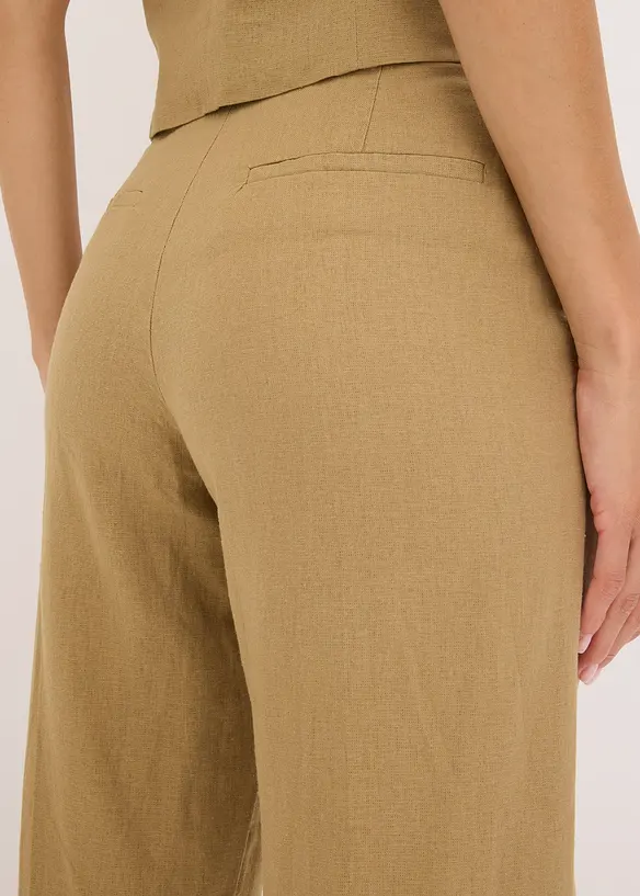 Pantalon taille haute à pinces en lin majoritaire, bonprix