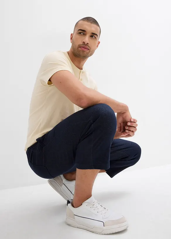 Pantalon 3/4 molleton aspect denim à taille élastiquée, bonprix