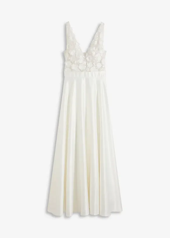 Robe de mariée en satin brillant avec application de fleurs, bonprix