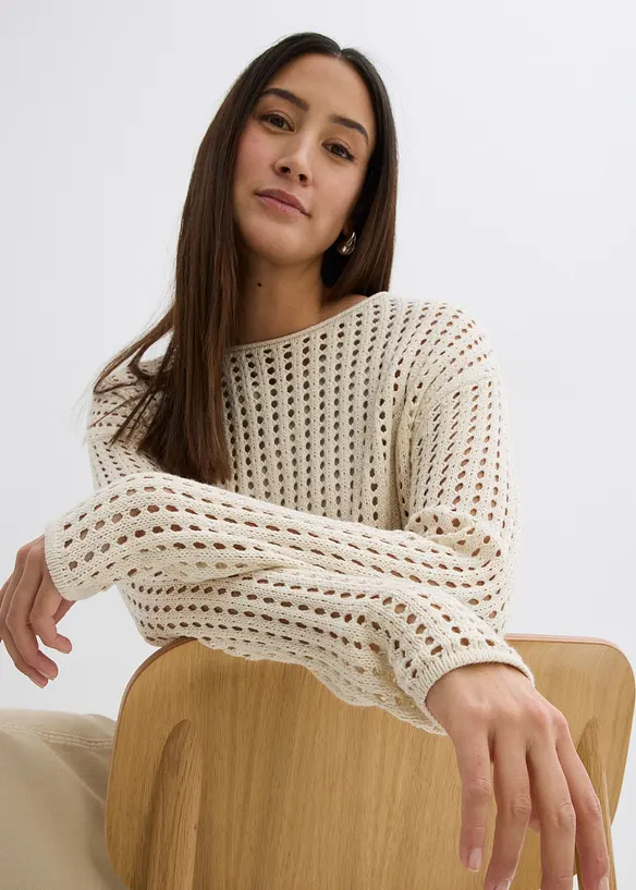 Pull en maille ajour&eacute;e, bonprix