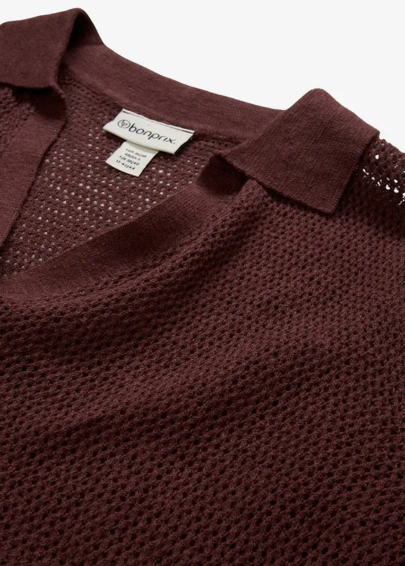 Polo en maille ajourée avec lin, bonprix