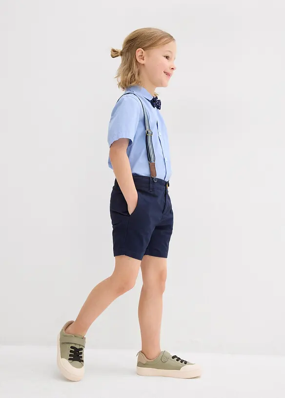 Chemise manche courtes, bermuda chino, bretelles et nœud papillon (ens. 4 pces), bonprix