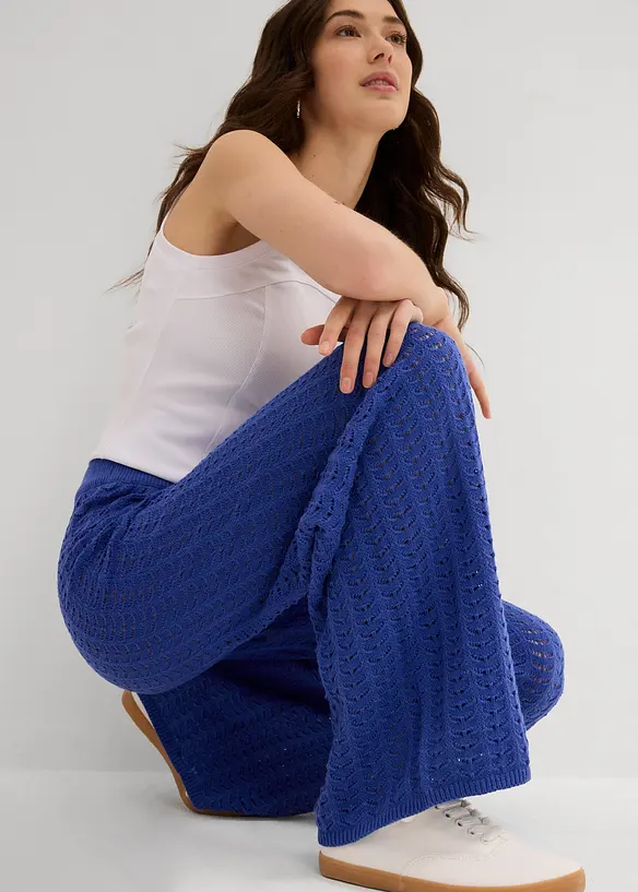 Pantalon taille élastiquée en maille ajourée, bonprix