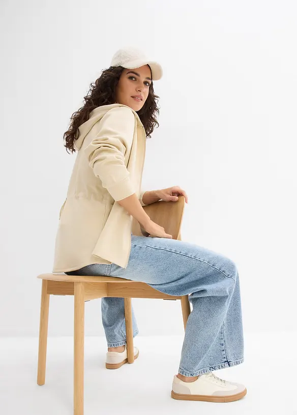 Sweat zippé à capuche avec élastique, bonprix