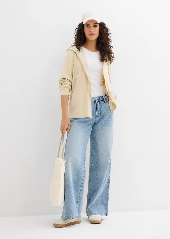 Sweat zippé à capuche avec élastique, bonprix