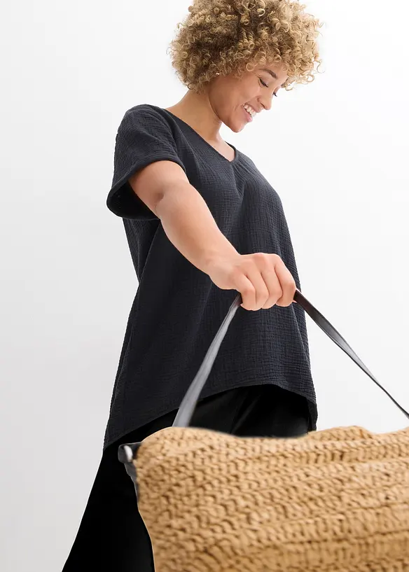 Tunique &agrave; manches courtes en gaze de coton, bonprix