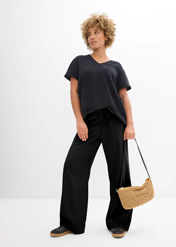 Tunique &agrave; manches courtes en gaze de coton, bonprix