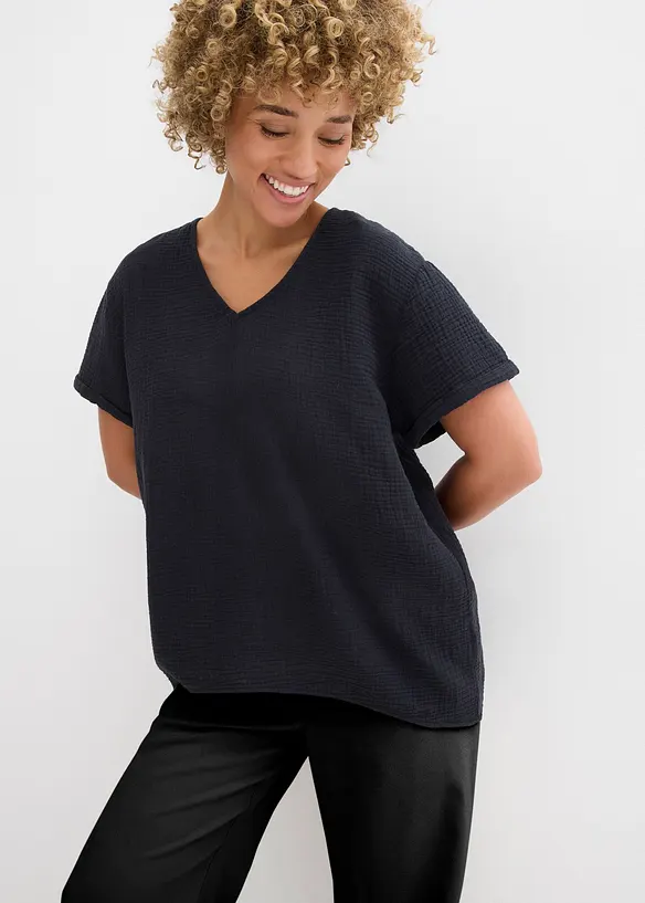 Tunique &agrave; manches courtes en gaze de coton, bonprix