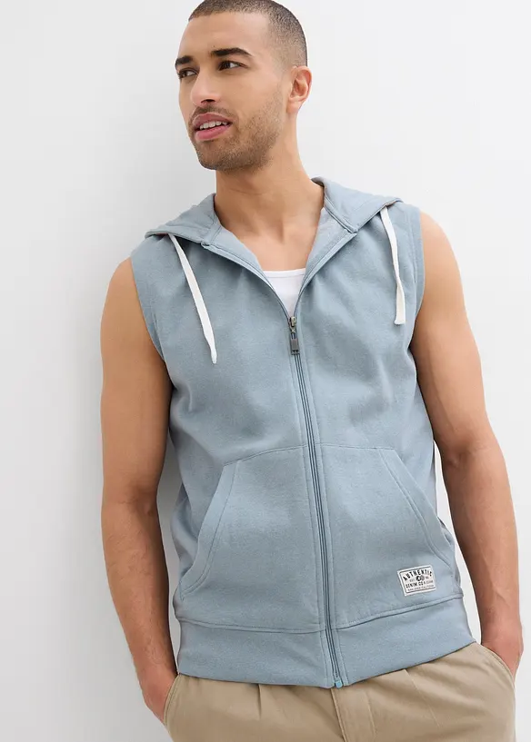 Sweat zipp&eacute; &agrave; capuche sans manches en coton m&eacute;lang&eacute;, bonprix