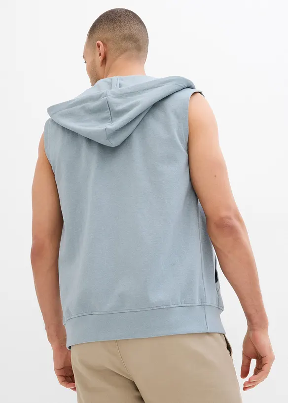 Sweat zipp&eacute; &agrave; capuche sans manches en coton m&eacute;lang&eacute;, bonprix