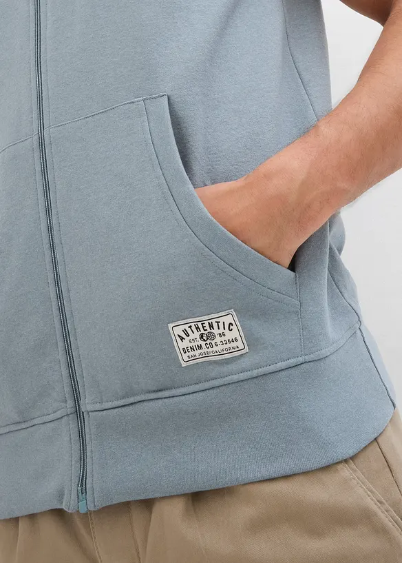 Sweat zipp&eacute; &agrave; capuche sans manches en coton m&eacute;lang&eacute;, bonprix