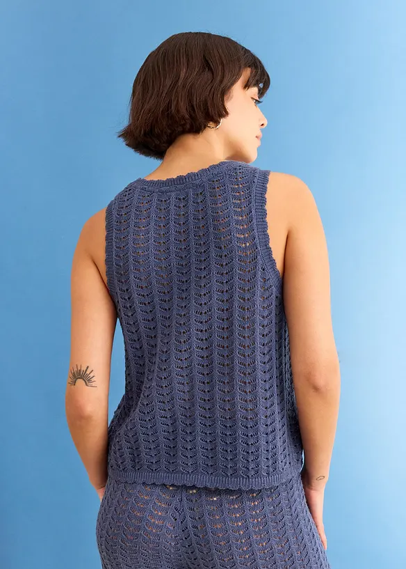 Gilet sans manches en maille ajour&eacute;e, bonprix