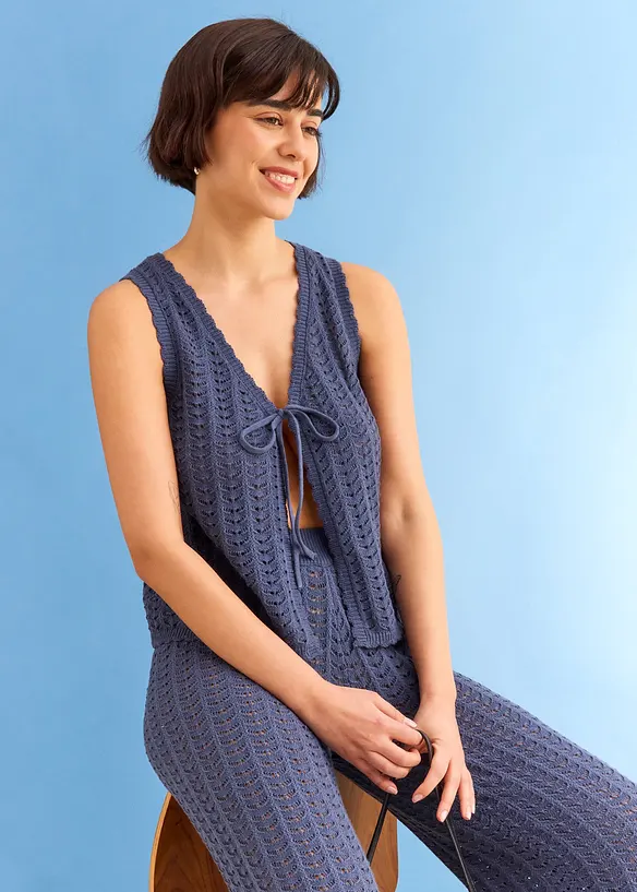 Gilet sans manches en maille ajour&eacute;e, bonprix