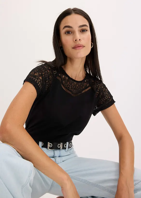 T-shirt &agrave; dentelle, bonprix