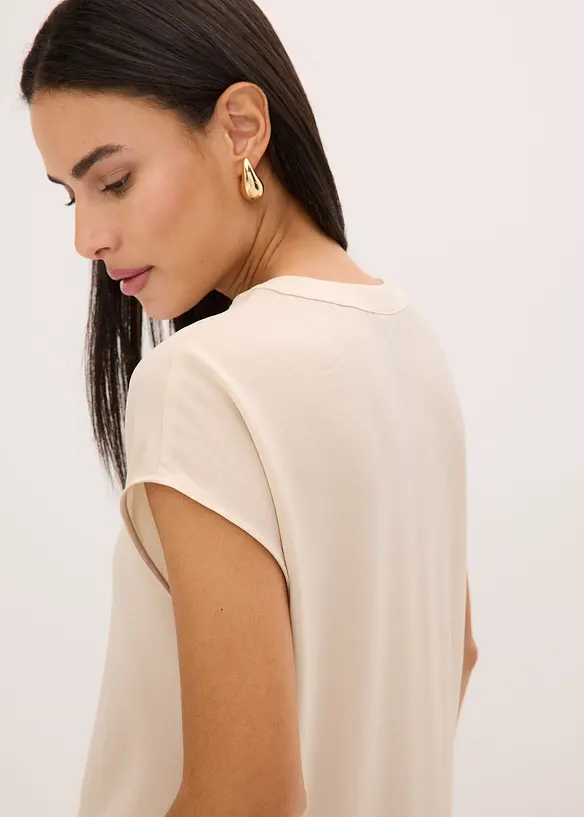 Blouse manches courtes ample en satin avec &eacute;paules descendues, bonprix