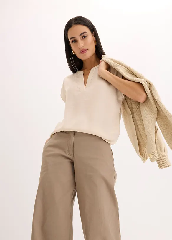 Blouse manches courtes ample en satin avec &eacute;paules descendues, bonprix