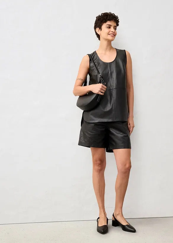 Débardeur avec devant en cuir nappa d’agneau, bonprix