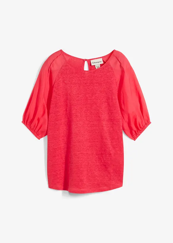 T-shirt en lin à manches ballon, bonprix