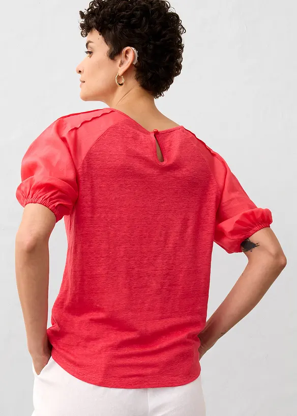 T-shirt en lin à manches ballon, bonprix