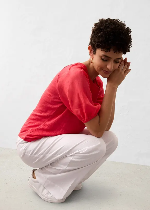 T-shirt en lin à manches ballon, bonprix