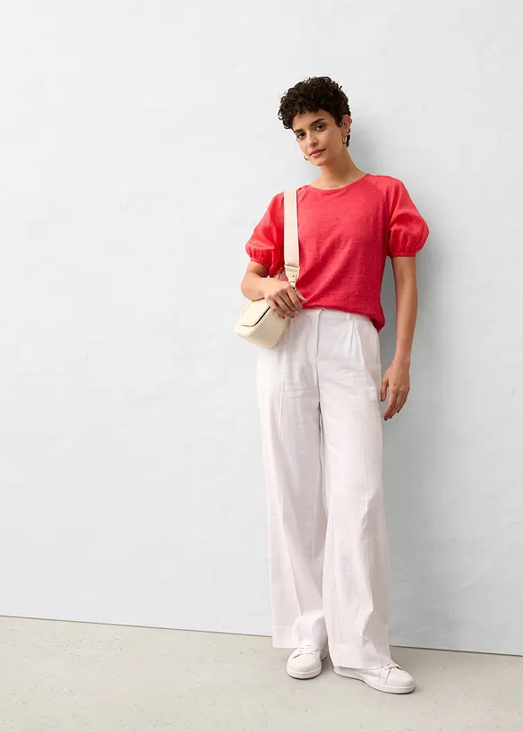 T-shirt en lin à manches ballon, bonprix