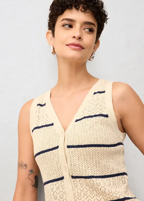 Gilet en maille ajourée avec lin, bonprix