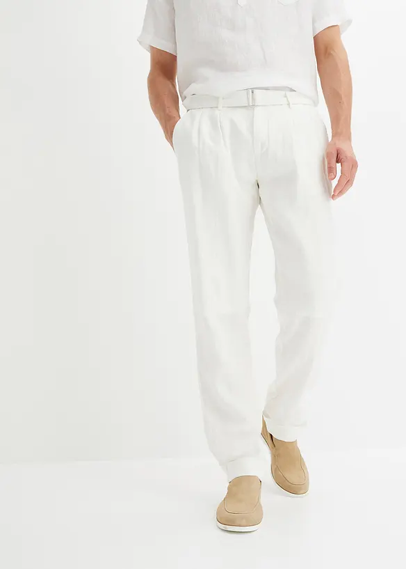 Pantalon en lin &agrave; pinces et ceinture, bpc selection