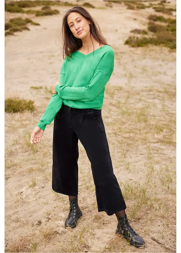 Jupe-culotte en velours côtelé stretch avec taille haute confortable, longueur 7/8, bonprix