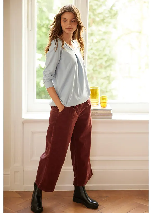 Jupe-culotte en velours côtelé stretch avec taille haute confortable, longueur 7/8, bonprix