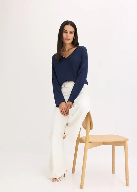 T-shirt &agrave; manches chauve-souris, empi&egrave;cement en satin, bonprix