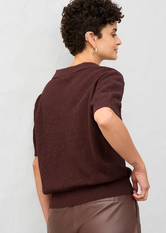 Polo en maille ajourée avec lin, bonprix