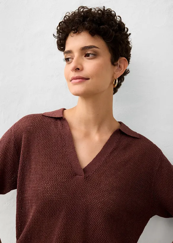 Polo en maille ajourée avec lin, bonprix