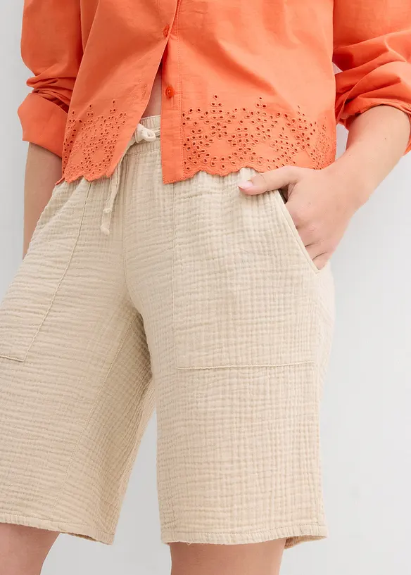 Bermuda en gaze de coton avec taille élastiquée, bonprix